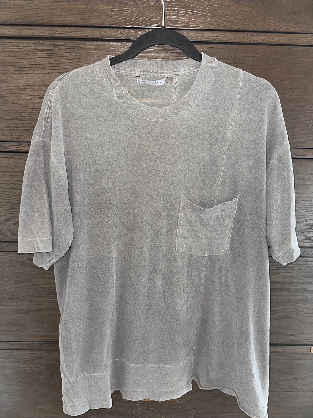 John Elliott Distressed Light Gray Pocket Tee